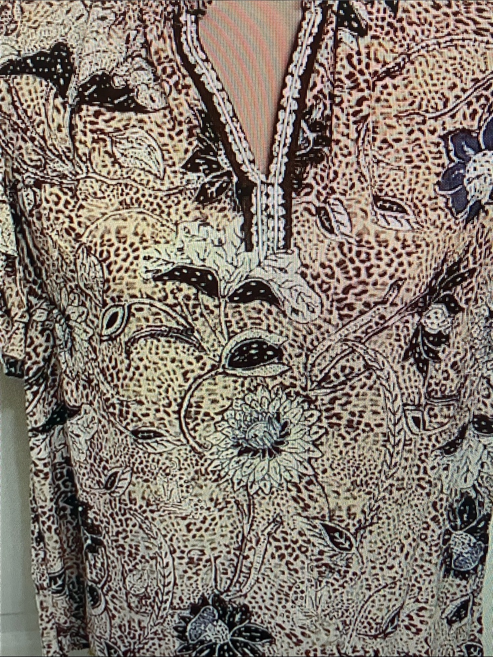 Rachel Zoe Beige Floral Print Tunic with Black Accents